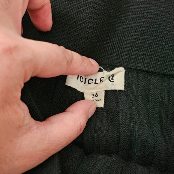 Icicle Midi Skirt Womens 4 Black Pleated Wool Knit A-Line Elastic Waist - Picture 3 of 9